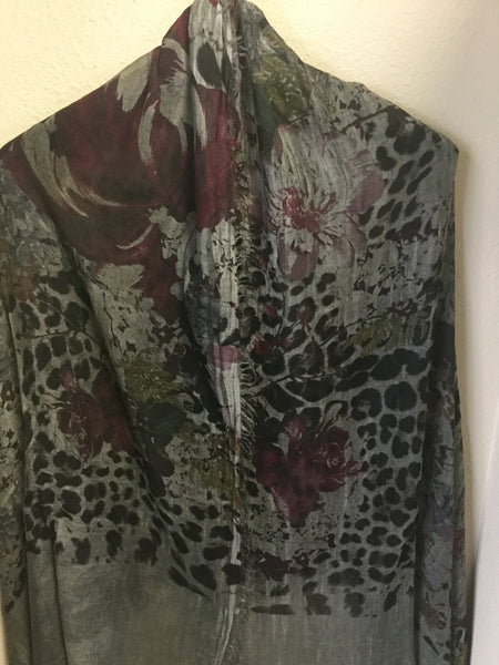 Shawl, Grey, Animal Print, Flowers - natural italian skincare www.MilanoCoronado.com