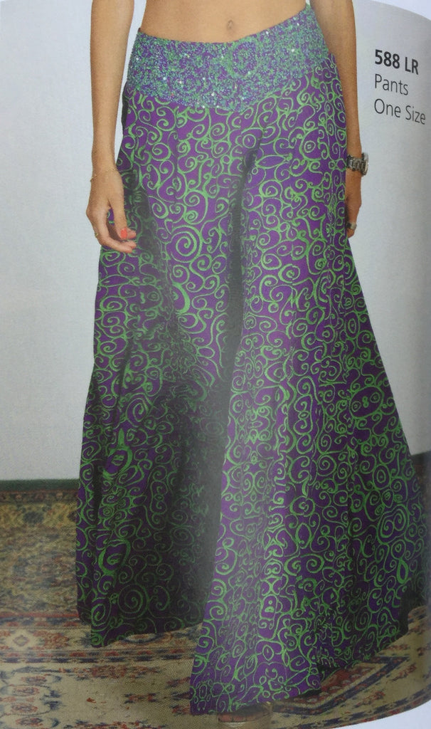 Pants, green and violet, with multicolor beads on the front belt - natural italian skincare www.MilanoCoronado.com