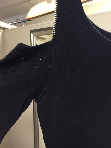 Black blouse with crystals and shoulder cut out - natural italian skincare www.MilanoCoronado.com