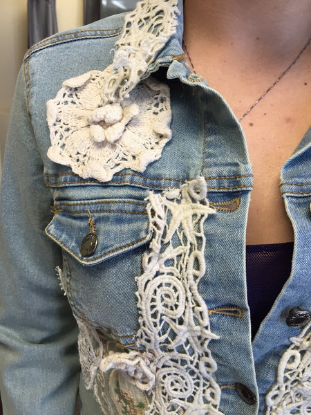 Jacket, Jean with embroidery patterns - natural italian skincare www.MilanoCoronado.com