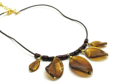 Murano Glass necklace with leaves, brown - natural italian skincare www.MilanoCoronado.com